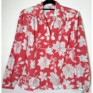 Vintage Loubella Blouse Womens‎ 8 Pink Floral Print Cottagecore Aloha 70s Style